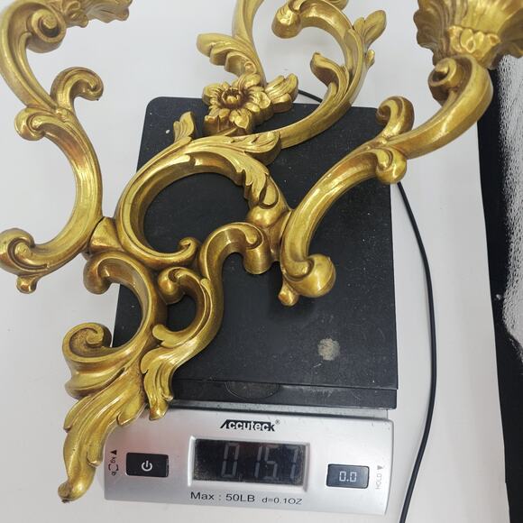 VTG 2 Candle Gold Wall Sconce Candle Holder French Victorian Syroco 17 1/4" 1960 - Picture 8 of 8